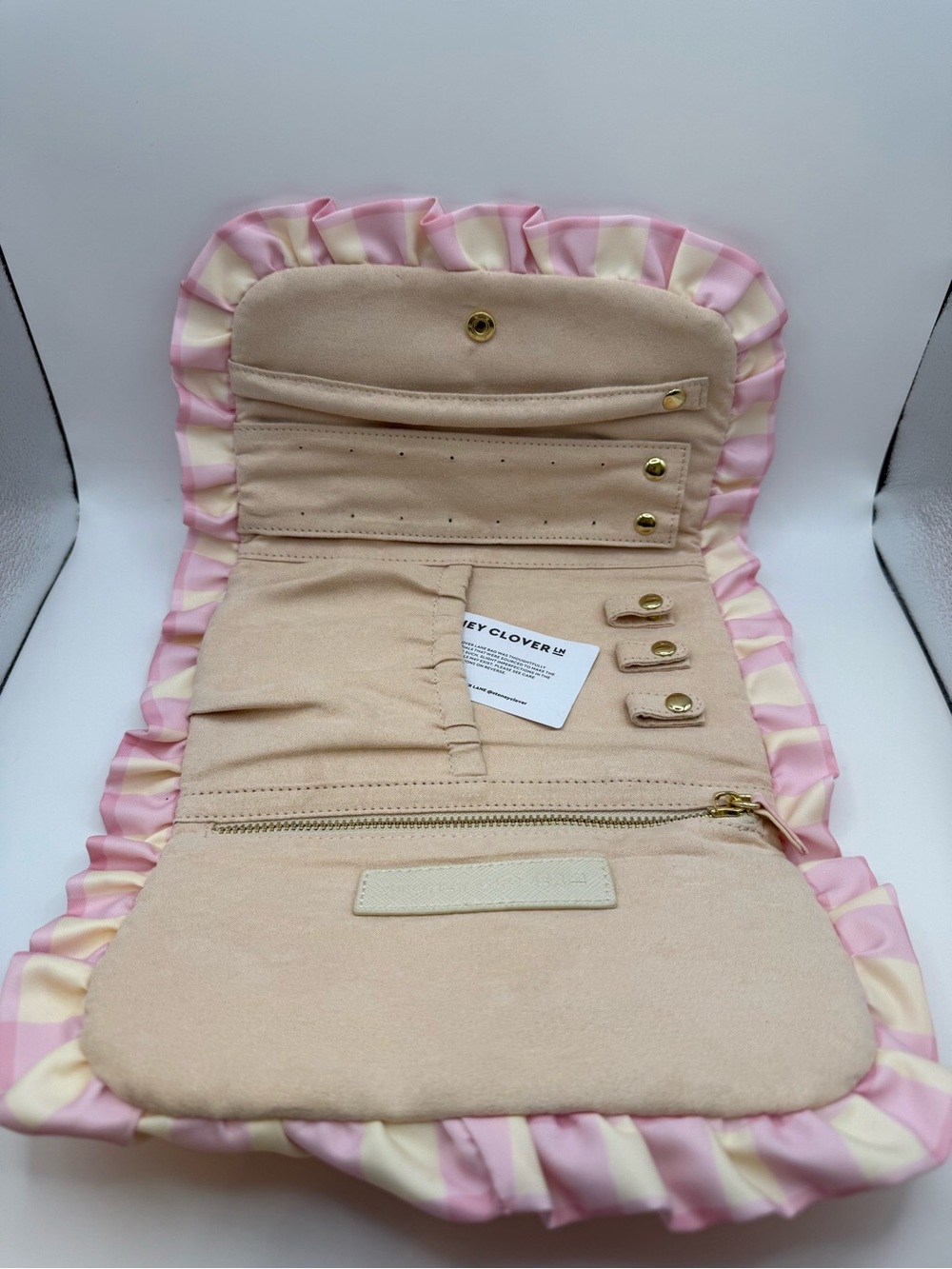 Stoney Clover Pink Gingham Ruffle Jewelry Case - Picture 3 of 5